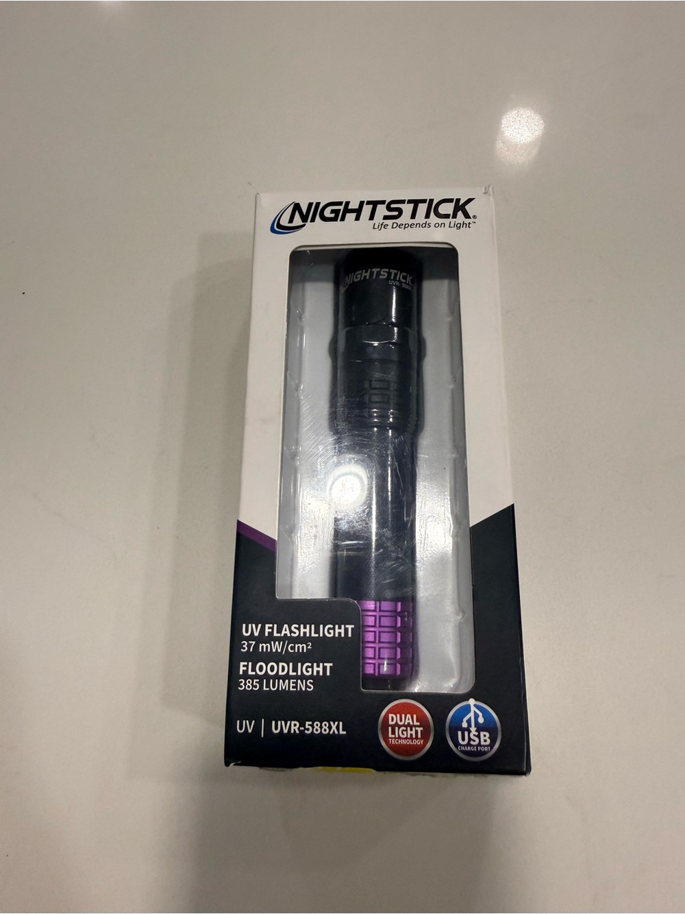 Black UV & Floodlight USB Rechargeable Flashlight